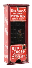 TALL CASE PULVER TAB GUM VENDING MACHINE W/ FOXY GRANDPA FIGURE