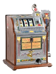 5¢ MILLS NOVELTY CO. "AUTOMATIC SALESMAN" SLOT MACHINE W/ SIDE VENDOR