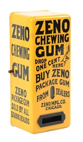 YELLOW PORCELAIN ZENO STICK GUM VENDING MACHINE