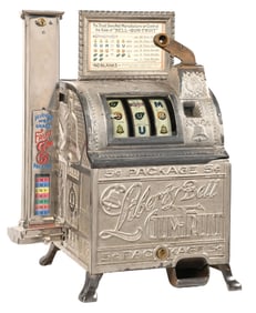 5¢ MILLS LIBERTY BELL SLOT MACHINE WITH GUM SIDE VENDOR