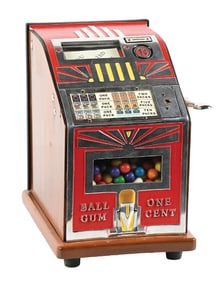 1¢ SUPERIOR CONFECTIONS CIGARETTE REEL TRADE STIMULATOR W/ GUMBALL MECHANISM