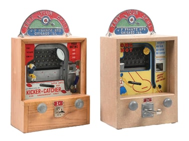 A PAIR OF J.F. FRANTZ MFG. AMUSEMENT GAMES: 1¢ KICKER & CATCHER AND 2¢ LONG SHOT