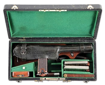 (A) CASED LOEWE C93 BORCHARDT SEMI AUTOMATIC PISTOL WITH SHOULDER STOCK.