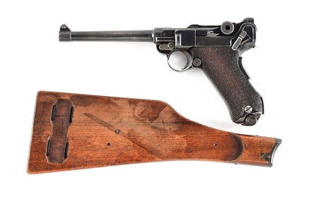 (C) UNIT MARKED DWM MODEL 1906 NAVY LUGER SEMI-AUTOMATIC PISTOL WITH STOCK.