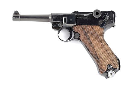 (C) 1942 EAGLE L POLICE MAUSER BANNER P.08 LUGER SEMI AUTOMATIC PISTOL WITH HOLSTER.