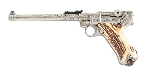 (C) BEN SHOSTLE ENGRAVED ARTILLERY LUGER P-08 SEMI AUTOMATIC PISTOL.
