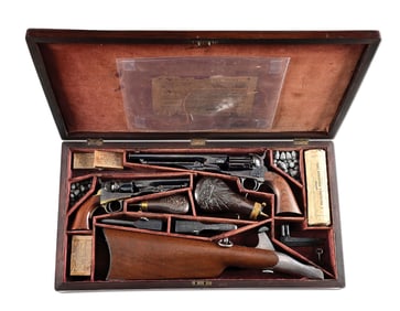 (A) EXCEPTIONAL CASED SET OF COLT 1860 FLUTED ARMY AND 1862 POLICE REVOLVERS, A FACTORY PRESENATION