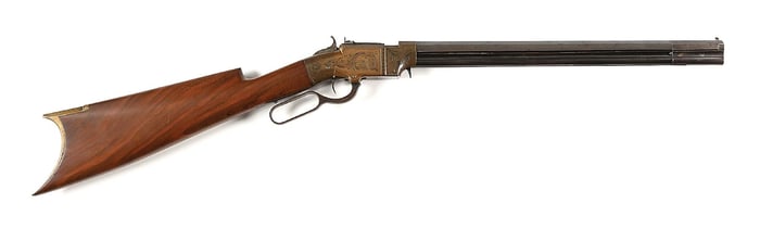 (A) INTRIGUING ENGRAVED PRESENTATION VOLCANIC LEVER ACTION CARBINE.