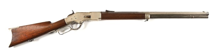 (A) FINE FULLY NICKEL PLATED WINCHESTER MODEL 1866 LEVER ACTION RIFLE.
