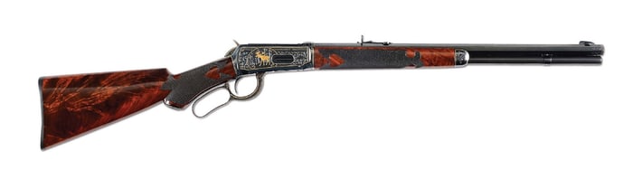 (C) STUNNING NO. 2 ENGRAVED AND GOLD INLAID DELUXE WINCHESTER MODEL 1894 LEVER ACTION SHORT RIFLE.