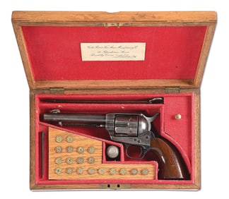 (A) CASED LONDON COLT SINGLE ACTION ARMY .45 LC REVOLVER WITH COLT LETTER. (1883)