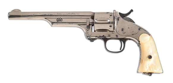 (A) MERWIN & HULBERT 2ND MODEL OPEN TOP SINGLE ACTION .44 REVOLVER WITH MOTHER OF PEARL MEXICAN