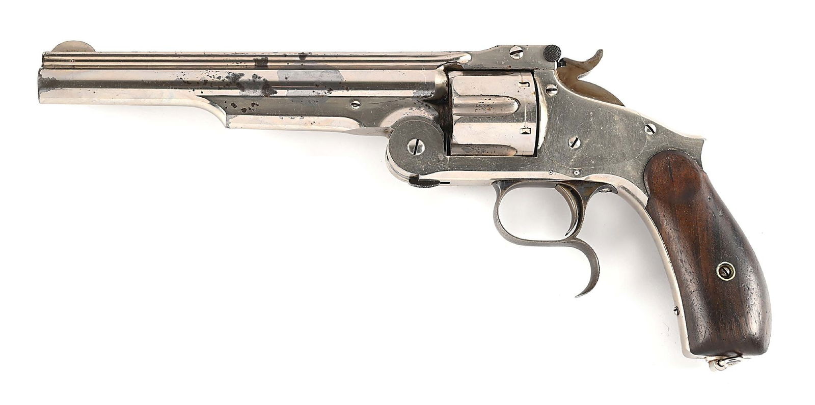 (A) RUSSIAN MODEL SMITH & WESSON NO. 3 MODEL 2 SINGLE ACTION REVOLVER: This example has the "SH" in diamond stamp at butt for the large New York retailer Schuyler, Hartley, and Graham. This second model Russian features a distinctive knuckle at the rear of the frame, two
