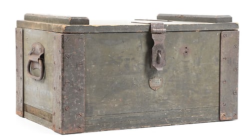 WELLS FARGO CO. WOODEN STRONG BOX DATED 1873.