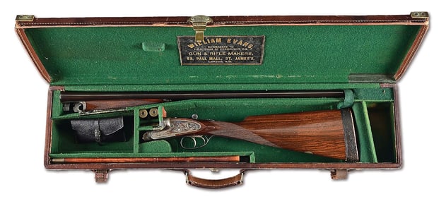 (C) GOLDEN AGE WILLIAM EVANS SIDELOCK SIDE BY SIDE 16 GAUGE SIDE BY SIDE SHOTGUN WITH CASE.