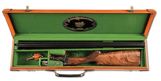 (M) PARKER DHE 28 BORE SIDE BY SIDE SHOTGUN WITH CASE.