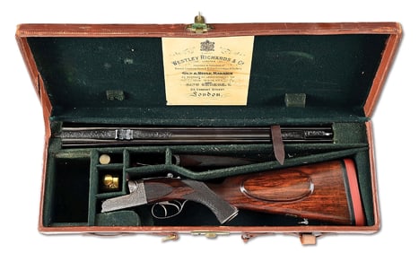 (C) BILL RUGER'S CASED WESTLEY RICHARDS .318 ACCELERATED EXPRESS DOUBLE RIFLE.
