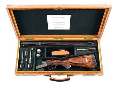 (M) FABULOUS WESTLEY RICHARDS DROPLOCK .470 DOUBLE RIFLE WITH GAME SCENES OF BIG GAME BY PETER