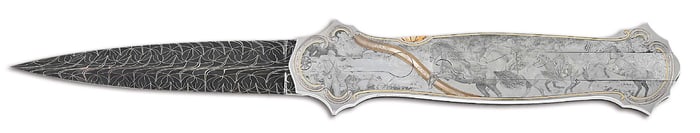 JOE KIOUS BATTLE OF GETTYSBURG KNIFE AUTO LOCKBACK ENGRAVED BY LEE GRIFFITHS.