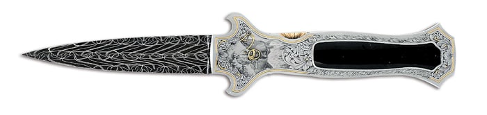 JOE KIOUS CUSTOM EDWARDS BLACK JADE INTERFRAME DEAD BUG LOCKBACK WITH ENGRAVING BY LEE GRIFFITHS.