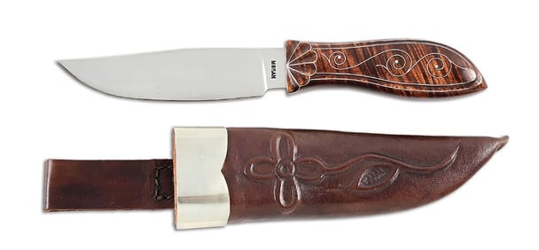 BILL MORAN CUSTOM SILVER WIRE INLAID TIGER STRIPED MAPLE SKINNER.