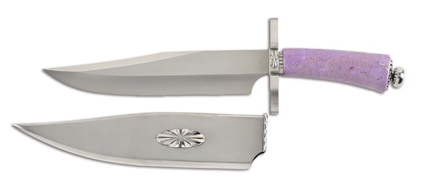 CASTEEL LAVENDER JADE HANDLED BOWIE KNIFE.