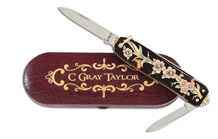 C. GRAY TAYLOR CUSTOM 3-BLADE CANDLE END LOBSTER PATTERN SLIP JOINT FOLDER.
