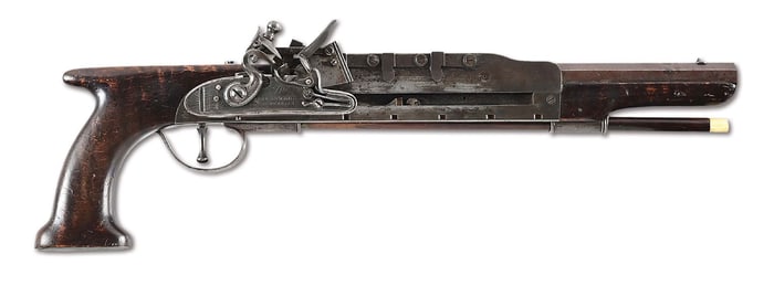 (A) HISTORIC JENNINGS PATENT 5-SHOT REPEATING FLINTLOCK KENTUCKY PISTOL BY J.M. CASWELL OF NEW YORK.
