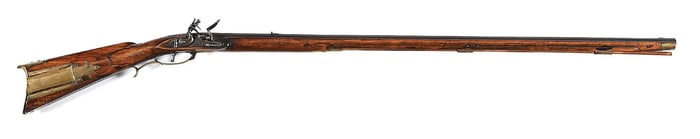 (A) RELIEF CARVED FLINTLOCK KENTUCKY RIFLE ATTRIBUTED TO FREDERICK SELL, EX KINDIG.