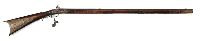 (A) UNTOUCHED JOHN MEALS SIGNED RELIEF CARVED FLINTLOCK KENTUCKY RIFLE.