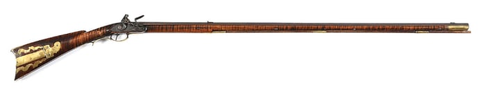 (A) RELIEF CARVED SOUTHERN FLINTLOCK KENTUCKY RIFLE SIGNED "A.N. JACKSON".