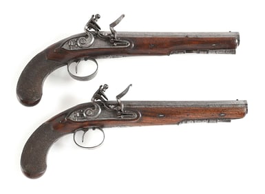 (A) PAIR OF J & W RICHARDS FLINTLOCK OFFICER'S OR GREATCOAT PISTOLS.
