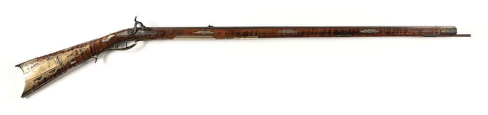 (A) RARE SILVER-INLAID AND RELIEF-CARVED KENTUCKY RIFLE SIGNED J. PRINGLE.