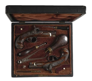 (A) RARE CASED PAIR OF HENRY DERINGER PHILADELPHIA PERCUSSION PISTOLS.
