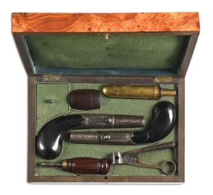 (A) CASED SET OF LEPAGE PERCUSSION MUFF GUNS.
