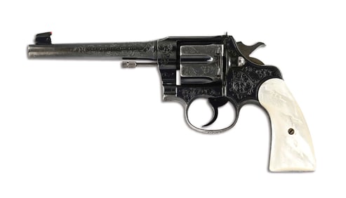 (C) FACTORY ENGRAVED COLT SHOOTING MASTER .38 SPECIAL DOUBLE ACTION REVOLVER WITH FACTORY LETTER.