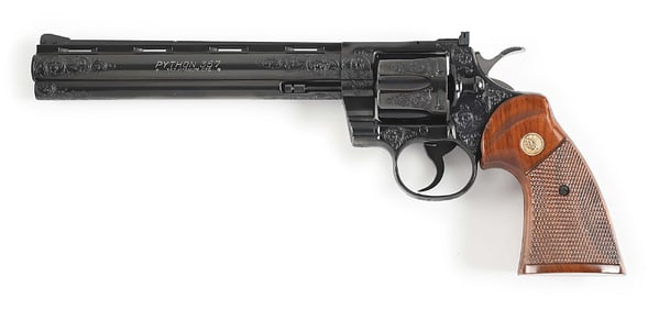 (M) FACTORY ENGRAVED 8" COLT PYTHON DOUBLE ACTION REVOLVER WITH ORIGINAL BOX (1980).