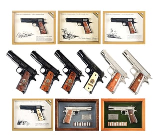 (C) RARE COMPLETE SET OF SIX COLT COMMEMORATIVE WORLD WAR I & II 1911 .45 ACP SEMI-AUTOMATIC PISTOLS