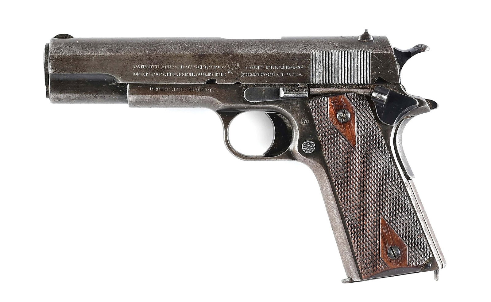 (C) MEUSE ARGONNE ASSOCIATED FAMILY WWI COLT 1911 U.S. ARMY .45 ACP SEMI-AUTOMATIC PISTOL: Manufactured in 1918. This gun was consigned by the family (name sake ) of 1st Lt. (at the time of battle) James Alexander Crothers who was with the 808th Pioneer infantry. It is accompanied by his Of