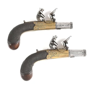 (A) PAIR OF BRUNTON FLINTLOCK MUFF PISTOLS.