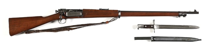 (A) US SPRINGFIELD MODEL 1892 KRAG BOLT ACTION RIFLE WITH 1896 UPGRADE.