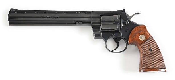 (M) FACTORY 8" COLT PYTHON .357 MAGNUM DOUBLE ACTION REVOLVER WITH BOX AND FACTORY LETTER (1980).