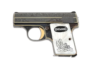 (C) ENGRAVED AND GOLD INLAID BROWNING BABY .25 ACP SEMI-AUTOMATIC PISTOL (1967).