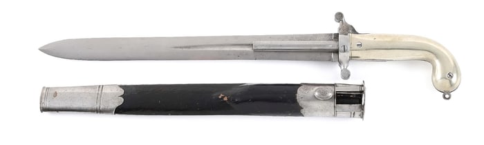 (A) RARE DUMOUTHIER DOUBLE BARREL DAGGER PISTOL WITH SHEATH.
