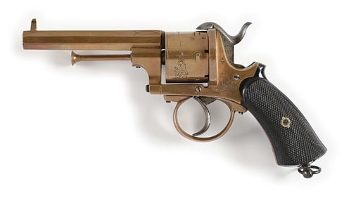 (A) SYSTEM LEFAUCHEUX LARGE FRAME ALL BRASS PINFIRE REVOLVER.