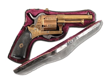(A) PIPE CASED ENGRAVED SYSTEM LEFAUCHEUX ALL BRASS PINFIRE REVOLVER.
