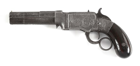 (A) ENGRAVED SMITH & WESSON SMALL-FRAME VOLCANIC REPEATING PISTOL.
