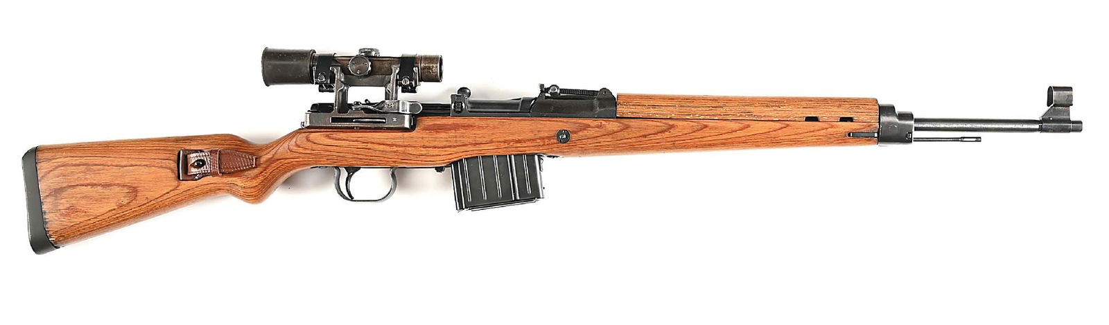 (C) BERLIN-LUBECKER DUV 44 CODE G.43 SEMI-AUTOMATIC SNIPER RIFLE.: Manufactured in 1944, the rough forged receiver marked on the milled flat with eagle over "214" waffenampt, "G.43" designation, and "duv 44." manufacturer code. Full, expertly reapplied blued finish.