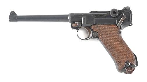 (C) DWM MODEL 1908 COMMERCIAL NAVY LUGER SEMI-AUTOMATIC PISTOL WITH STOCK AND HOLSTER.