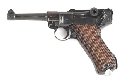 (C) MAUSER S/42 CODE P.08 LUGER SEMI AUTOMATIC PISTOL (1939).